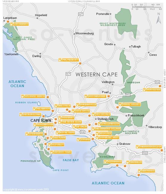 harta e Cape Town golf kurse 