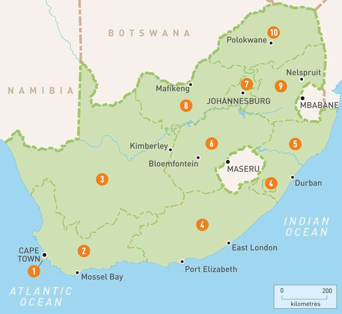 Cape Town në Afrikën e Jugut në një hartë