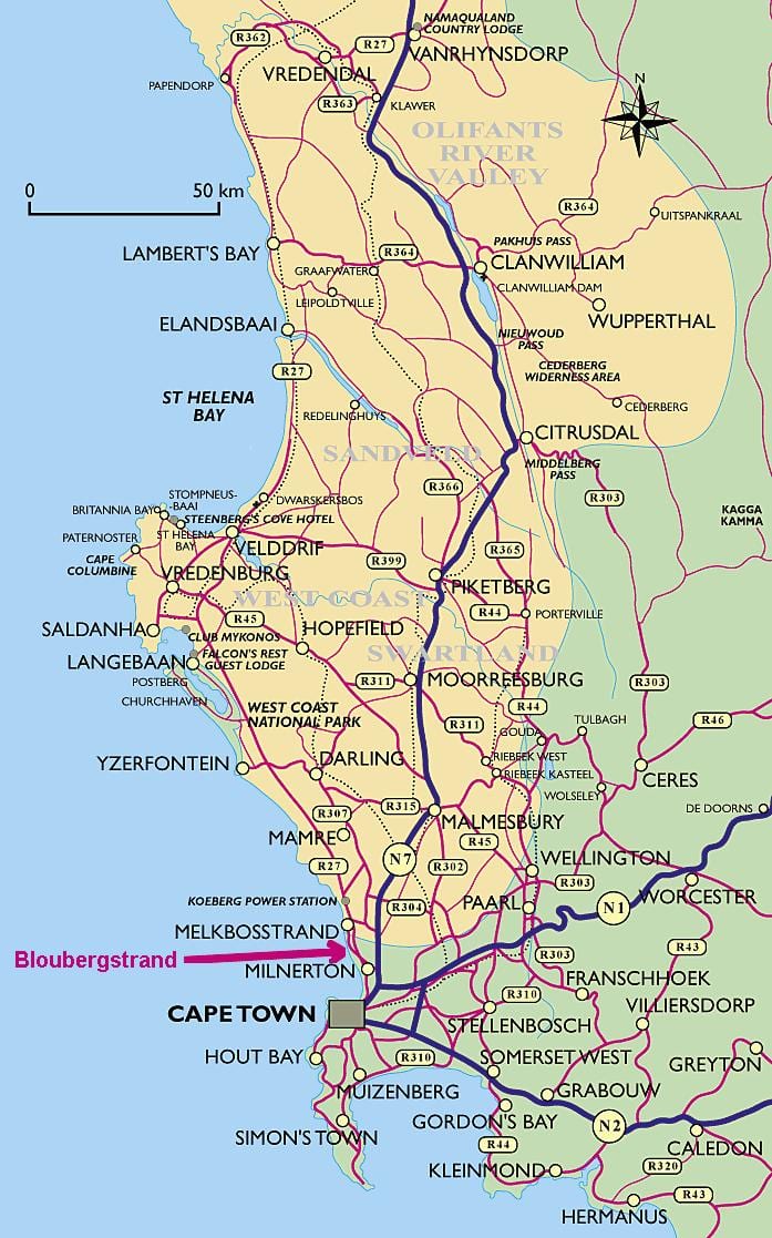 harta e bregut perëndimor Cape Town
