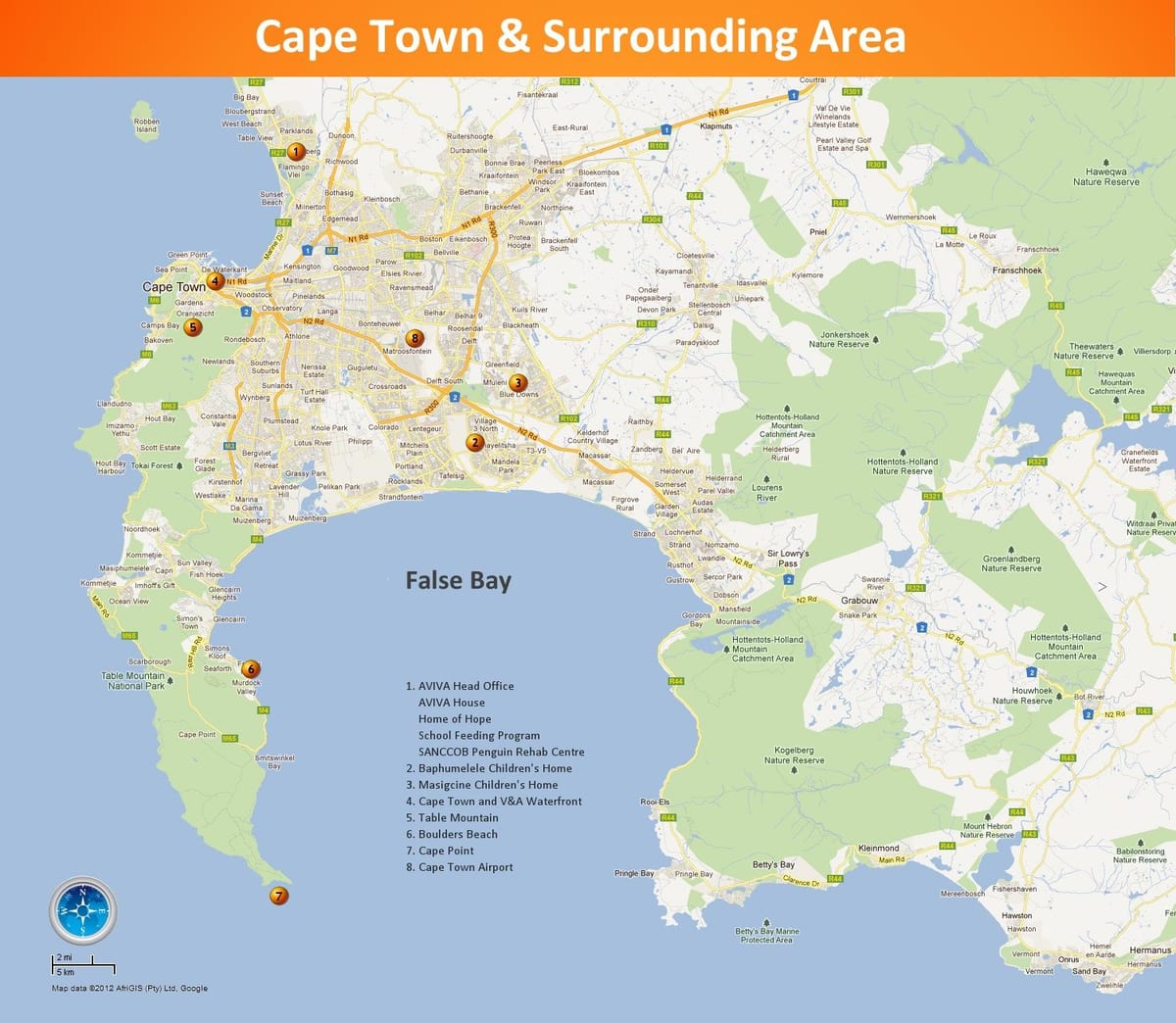 harta e Cape Town zonën Afrika e Jugut