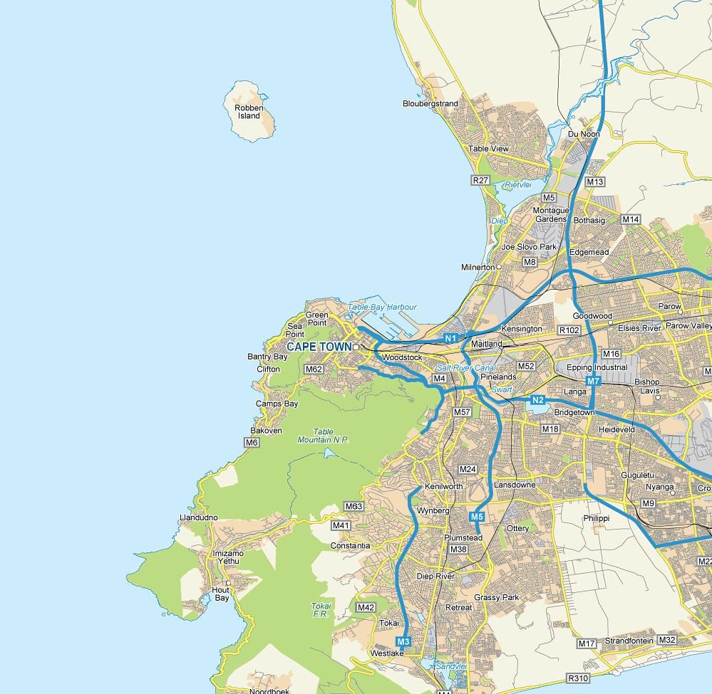 Cape Town në qendër të qytetit hartë