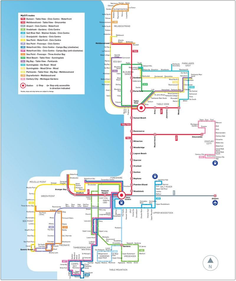 Cape Town myciti autobus rrugë hartë