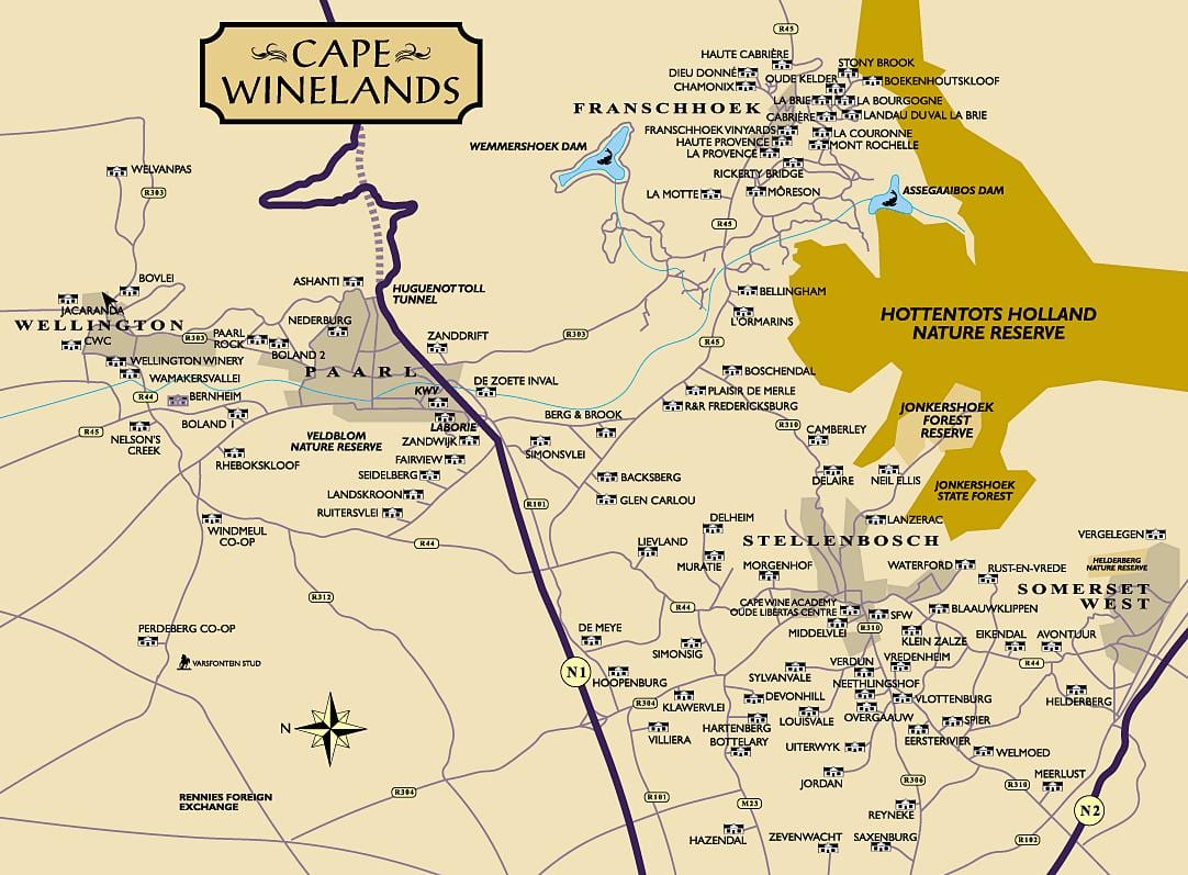 harta e winelands Cape Town