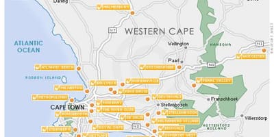 Harta e Cape Town golf kurse 